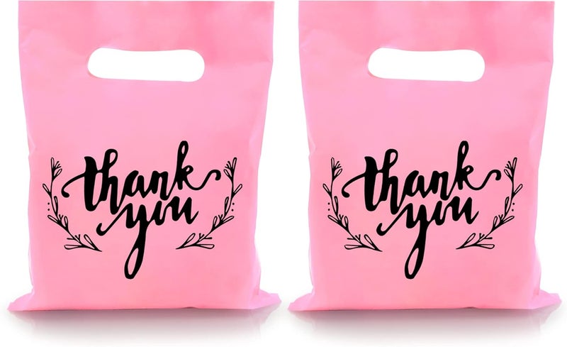 KEEPARTY 100 PCS Small Thank You Merchandise Bags Plastic Goodie Bags Party Favor Bags for Birthday Party Baby Shower Wedding Merchandise Gifts Trade Shows (Pink) - Image 1